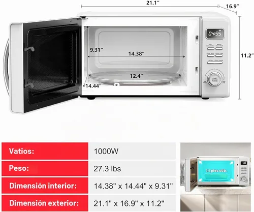 Vista 3 de Galanz GLCMKZ11WER10 - Horno microondas retro para encimera con cocción y recalentamiento automático, descongelación, funciones de inicio rápido