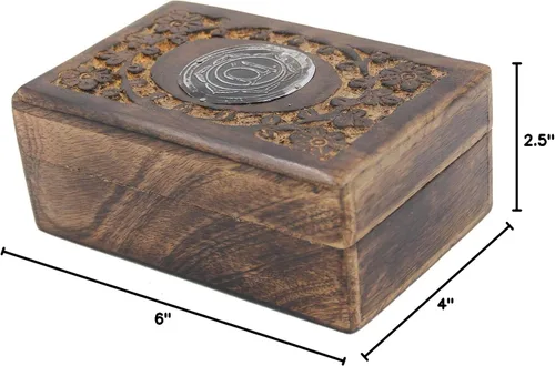 Vista 6 de Caja de almacenamiento de madera tallada a mano para joyería de chakras (sacro)