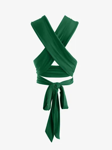 Vista 6 de ZAFUL - Ombliguera cruzada estilo halter de tejido acanalado para mujer camiseta sin mangas tipo con diseño fruncido y con lazos