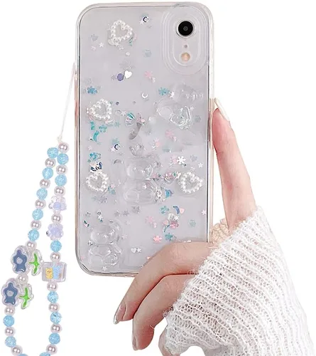 Vista 10 de Funda de teléfono para iPhone XR, bonito diseño transparente con purpurina de oso 3D para iPhone XR, para mujeres y niñas, a prueba de golpes