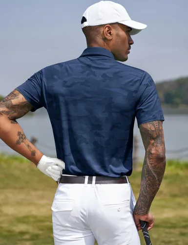 Vista 85 de TAPULCO Camisetas tipo polo de secado rápido para hombre, diseño de camuflaje, atléticas, ligeras, transpirables, casuales, para golf