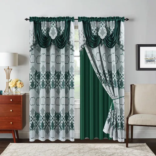 Vista 15 de Petrichor Cortinas de gasa jacquard transparente borgoña (54 pulgadas de ancho x 63 pulgadas de largo), 2 paneles con cenefa adjunta, diseño floral