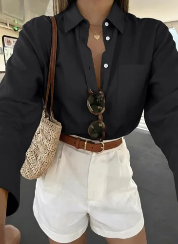 Vista 5 de siliteelon Camisas con botones para mujer, camisa Oxford de algodón, camisa de vestir de manga larga, blusas de trabajo con bolsillo
