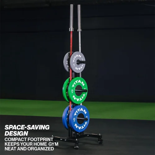 Vista 3 de Titan Fitness Árbol de pesas portátil para almacenamiento de platos olímpicos y barras, almacenamiento de discos de peso con capacidad de 1,000