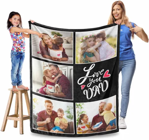 Vista 8 de Manta personalizada para el Día del Padre, regalos para papá, mantas personalizadas con fotos, mantas personalizadas de collage de fotos, manta suave