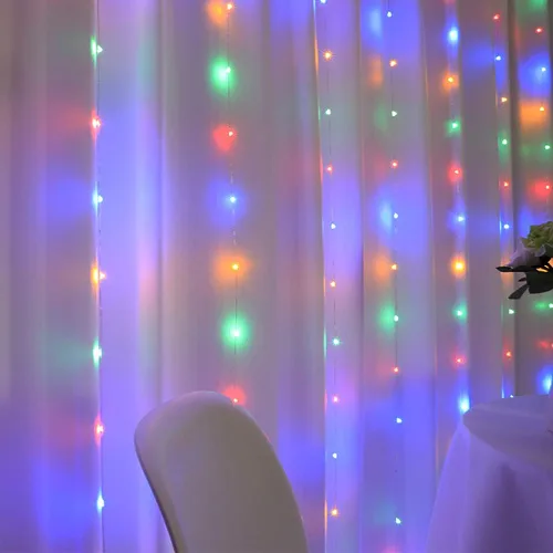 Vista 5 de YEOLEH Guirnalda de luces de cortina, luces de cortina de alambre de cobre impermeables con control, 8 modos de luces USB enchufables, buenas