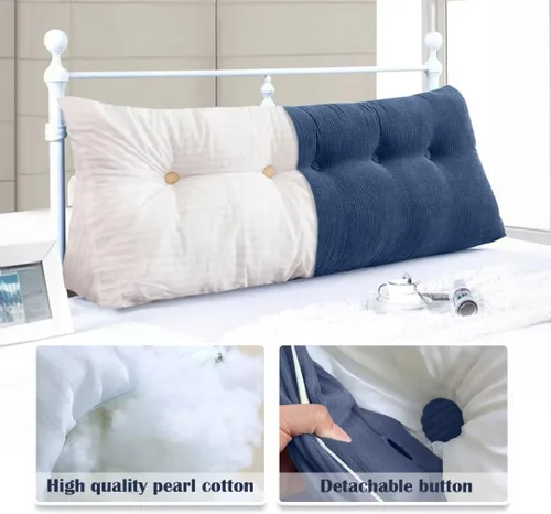 Vista 4 de Almohada triangular de cuña tamaño individual XL con un bolsillo lateral, cojín grande para cabecero, respaldo, almohadas de cuña con funda Gris