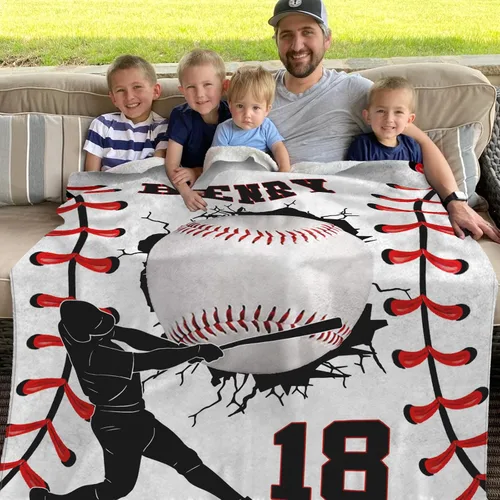 Vista 4 de Mantas de Béisbol Personalizadas con Nombre y Números, Mantas de Franela Personalizadas para Juegos de Equipo de Béisbol, Regalos para Niños Amantes