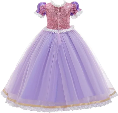 Vista 3 de Disfraz de princesa Sofía Rapunzel para niñas, carnaval, Halloween, Navidad, cumpleaños, fiesta de baile (accesorios)