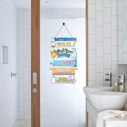 Vista 7 de HLNIUC reglas de baño arte de pared decoración de madera