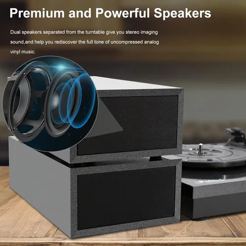 Vista 2 de Reproductor de discos de vinilo, tocadiscos para vinilos con altavoces externos, Perla Negra