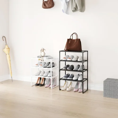 Vista 4 de Zapatero pequeño de 5 niveles para armario y entrada, organizador de zapatos estrecho, soporte apilable para zapatos, de tela no tejida de metal