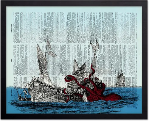 Vista 95 de Poster Master Póster de pulpo para parejas, póster de diccionario, arte Kraken, regalo romántico para él, ella, amantes, decoración náutica