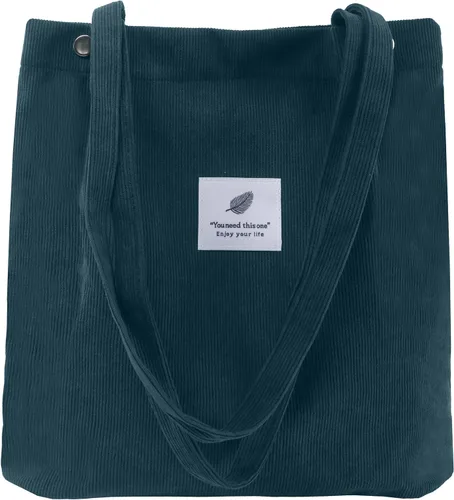 Vista 12 de Bolsa Tote de Pana para Mujeres Pequeña Bolsa de Lona para Hombro Bolsa de Mano de Pana con Bolsillo Interior 02 Verde Ejército