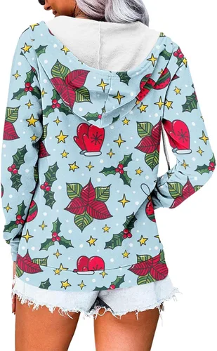 Vista 7 de Women's Sequin Butterfly Graphic Hooded Fashion Comfy Breathable Pullover Tops Full Zip Drawstring Shirt with Pocket