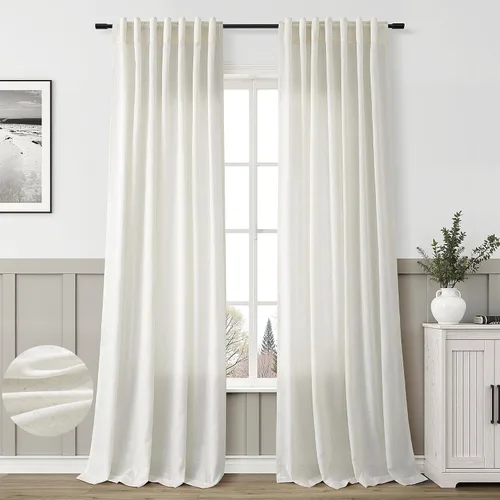 Vista 18 de Aersas Aqua Green Linen Curtains 84 Inches Long 2 Panels Set Back Tab Rod Pocket Living Room Curtain Farmhouse Rustic Light Filtering Hook Drapes