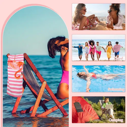 Vista 6 de Tudomro 4 toallas de playa de gran tamaño de microfibra de flamenco, toallas de piscina grandes para adultos, mujeres y hombres, toallas de natación
