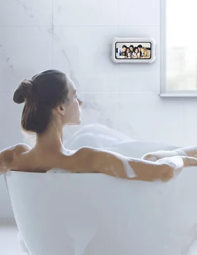 Vista 7 de Lamicall - Soporte para teléfono de ducha impermeable, funda giratoria de 480° para montaje en pared Blanco nieve