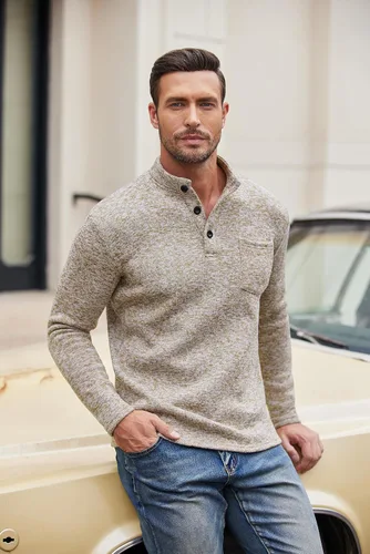 Vista 2 de COOFANDY Sudadera casual Henley de forro polar térmico para hombre