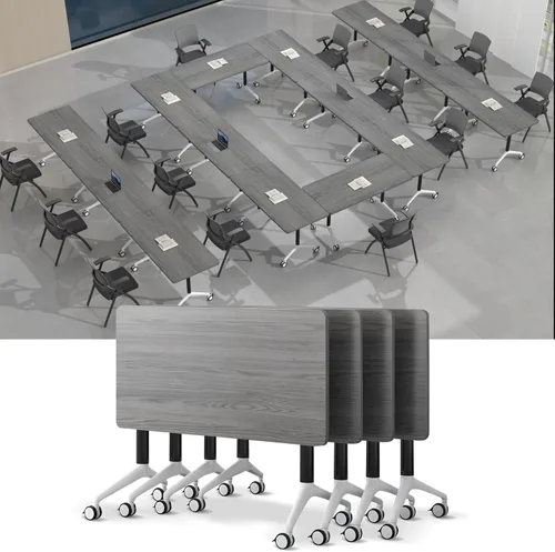 Vista 14 de Mesa de conferencias con tapa abatible, mesa modular plegable para sala de conferencias con ruedas, mesa de sala de reuniones con ruedas, moderna
