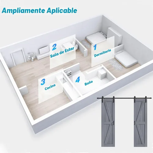 Vista 4 de FREDBECK Puertas dobles grises de 24 x 84 pulgadas, puerta de granero de 48 pulgadas con kit de herrajes para puerta de granero de 8 pies incluido