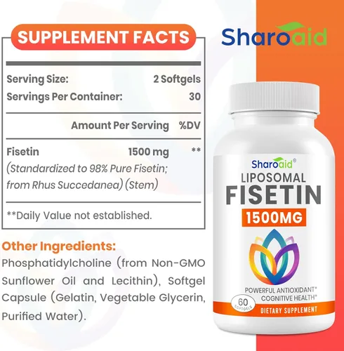 Vista 7 de Suplementos de fisetina de 1500 mg, potente absorción con entrega liposomal, 98% de fisetina pura, antioxidante de polifenol para un envejecimiento