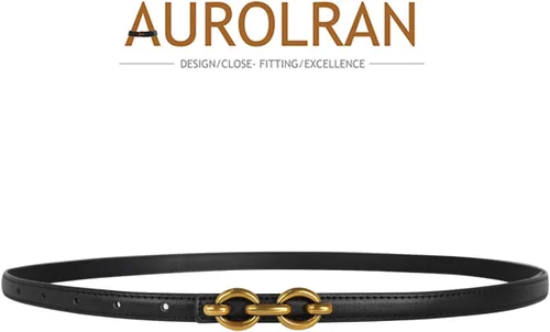 Vista 362 de Cinturón de cuero clásico con hebilla de metal para mujer con vestido de jeans