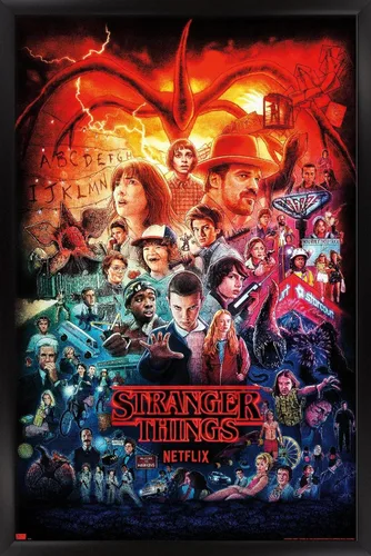 Vista 14 de Netflix Stranger Things - Póster de pared de tres temporadas formato one sheet, 22.4" x 14.7", versión con marco de madera de granero Versión