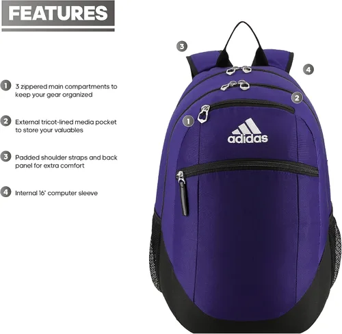 Vista 2 de Equipo de mochila Adidas Unisex Striker II, Púrpura, talla única