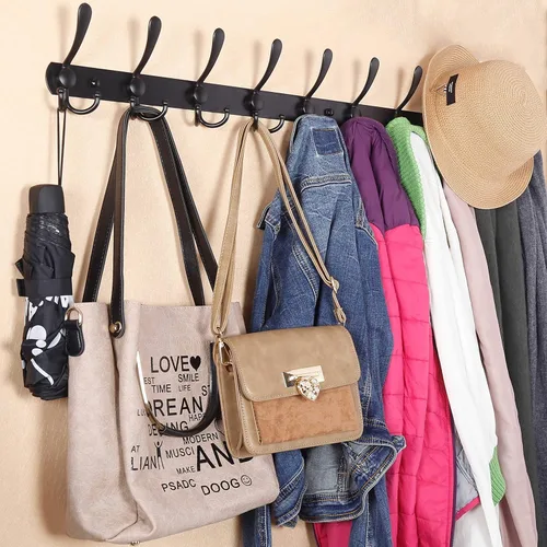 Vista 8 de WEBI Perchero de Pared Montado en Pared, Ganchos para Abrigos Montado en Pared, 5 Ganchos Tri para Colgar Abrigos, Colgador de Pared para Abrigos