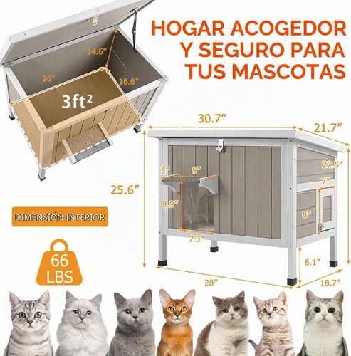 Vista 7 de PetsCosset Casa aislada para gatos al aire libre, resistente a la intemperie, refugio para gatos ferales para invierno, aislamiento de espuma