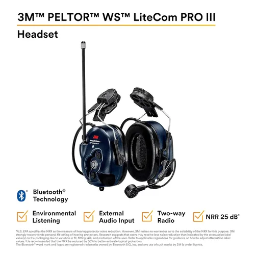 Vista 2 de 3M PELTOR WS LiteCom PRO III - Auriculares, casco duro adjunto, durabilidad de grado profesional, radio de comunicación bidireccional inalámbrica