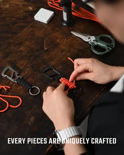 Vista 5 de KeyUnity KC00 Llavero de mosquetón de paracord, cordón de paracaídas 550 Multiherramienta para exteriores, mochilas, hombres y mujeres