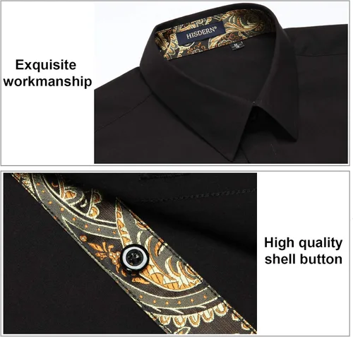 Vista 3 de HISDERN Mens Inner Contrast Casual Shirts Formal Classic Button Down Dress Shirt Long Sleeve Printed Regular Fit Shirt