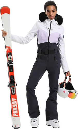 Vista 32 de GSOU SNOW Traje de esquí para mujer, traje de nieve de una pieza, para snowboard, delgado, aislante, impermeable, resistente al viento