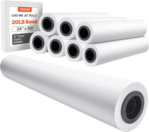 Vista 15 de VEVOR Papel de formato ancho, rollo de plotter de 24 pulgadas x 150 pies, 2 rollos de papel bond CAD con núcleo de 2 pulgadas, rollos de papel bond