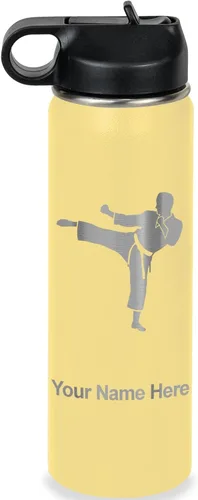 Vista 20 de Botella de agua personalizada LaserGram, Karate Man, de acero inoxidable con aislamiento al vacío de doble pared con tapa abatible, regalo grabado
