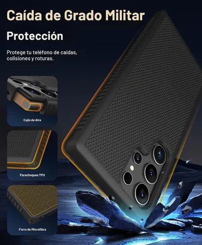 Vista 4 de Funda para Samsung Galaxy S24 Ultra, [probada en caídas de grado militar], delgada, ligera, duradera, resistente, a prueba de golpes, funda Negro