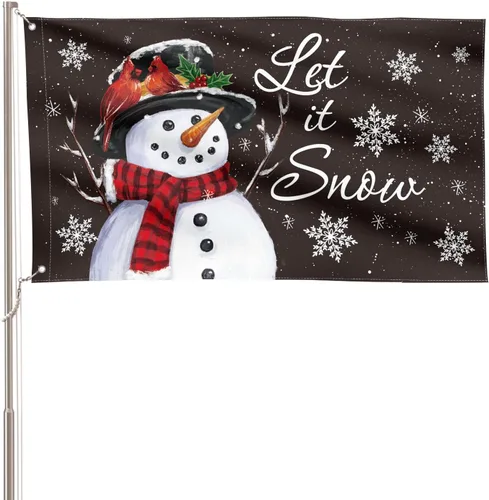 Vista 15 de AVOIN colorlife Deje que nieve muñeco de nieve copo de nieve bandera de Navidad de jardín 12x18 pulgadas de doble cara, bandera decorativa de granja
