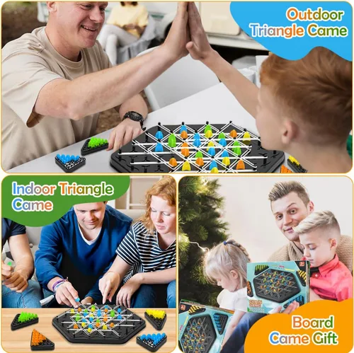 Vista 7 de Juego de estrategia de cadena triangular, juegos de rompecabezas de ajedrez geométrico, juego de ajedrez de cadena triangular con banda de goma