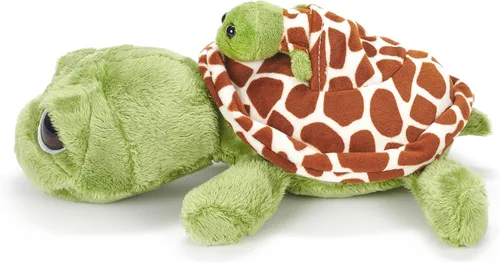 Vista 3 de The Petting Zoo Peluche de tortuga marina para mamá y bebé, regalos para niños, animales oceánicos Pocketz, juguete de peluche de tortuga marina