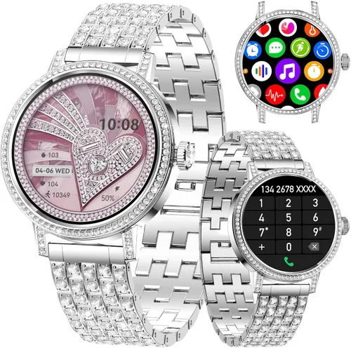 Vista 7 de Relojes inteligentes para mujer con llamadas Bluetooth de diamantes, reloj inteligente con pantalla HD de 1.27 pulgadas, rastreador de actividad