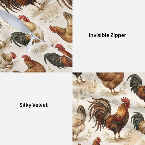 Vista 3 de Perinsto Juego de 2 fundas de almohada de animales de pollo, fundas de almohada decorativas de gallos de granja, fundas de cojín suaves para sofá