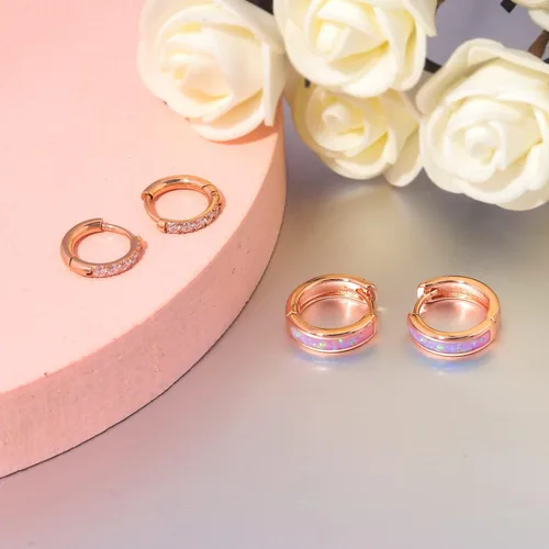 Vista 205 de CiNily Aretes Huggie de ópalo con bisagras, chapados en oro, hipoalergénicos, pequeños aretes de aro para mujeres, adolescentes, niñas, hombres