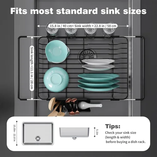 Vista 2 de Dish Drying Rack in Sink: Expandable, 3-Slot Utensil Holder, Anti-Slip Handle. Small Dish Rack: Ideal for Small Households. Kitchen Drying Rack