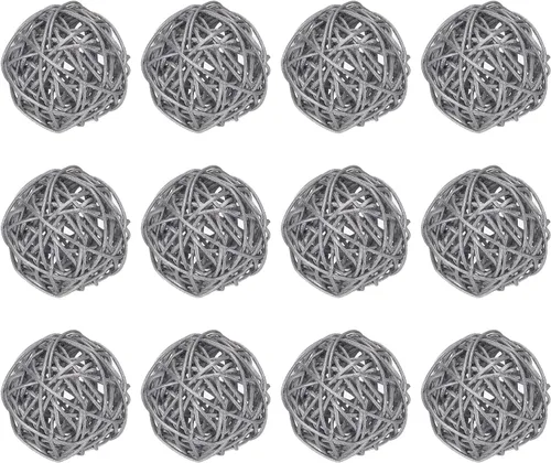 Vista 9 de MECCANIXITY 12 bolas decorativas de mimbre de ratán de 2 pulgadas para rellenos de jarrones, bodas, jardines, fiestas de pasillo, color negro