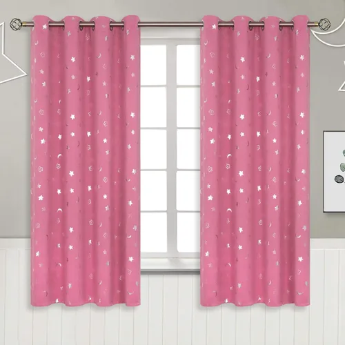 Vista 60 de BGment Cortinas opacas para dormitorio infantil, con aislamiento térmico, con ojales, estampado de estrellas plateadas, cortinas para oscurecer