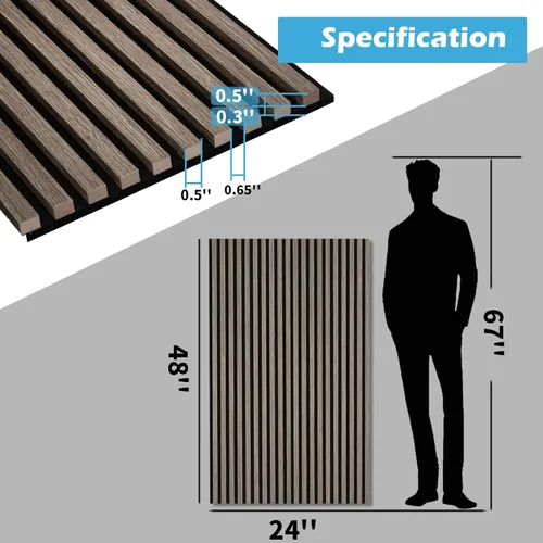 Vista 6 de Art3d Paquete de 2 paneles acústicos de madera de 48 x 24 pulgadas para pared, paneles de listones de madera insonorizados para pared y techo