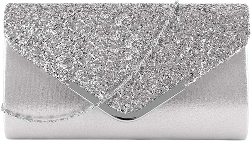 Vista 7 de Queena Bolso de mano de noche brillante con purpurina para mujer, bolso de mano con cadena para boda, fiesta, graduación, regalo para mamá, esposa
