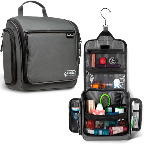 Vista 14 de Bolsa de aseo de viaje para hombres y mujeres - Organizador grande colgante de artículos de tocador - Bolsa de higiene impermeable con gancho